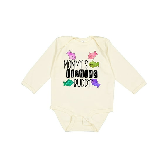 Inktastic Mommy's Fishing Buddy with Colorful Fish Boys or Girls Long Sleeve Baby Bodysuit