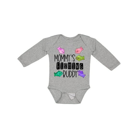 Inktastic Mommy's Fishing Buddy with Colorful Fish Boys or Girls Long Sleeve Baby Bodysuit