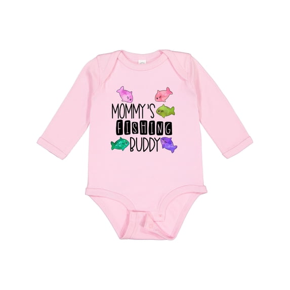 Inktastic Mommy's Fishing Buddy with Colorful Fish Boys or Girls Long Sleeve Baby Bodysuit