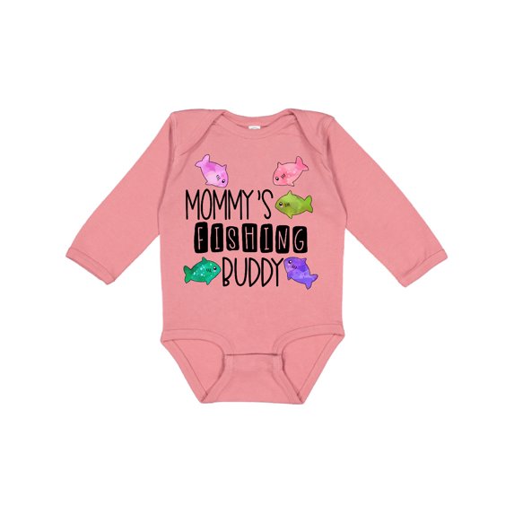 Inktastic Mommy's Fishing Buddy with Colorful Fish Boys or Girls Long Sleeve Baby Bodysuit