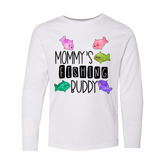 Inktastic Mommy's Fishing Buddy with Colorful Fish Long Sleeve Youth T-Shirt
