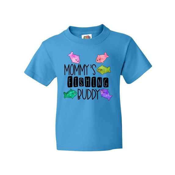 Inktastic Mommy's Fishing Buddy with Colorful Fish Youth T-Shirt