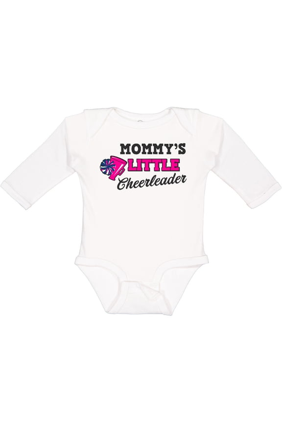 Mommy's Little Cheerleader with Megaphone and Pom Poms Girls Long Sleeve Baby Bodysuit