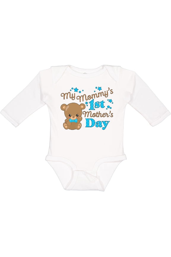 Mommys 1st Mothers Day-cute Baby Bear Boys or Girls Long Sleeve Baby Bodysuit