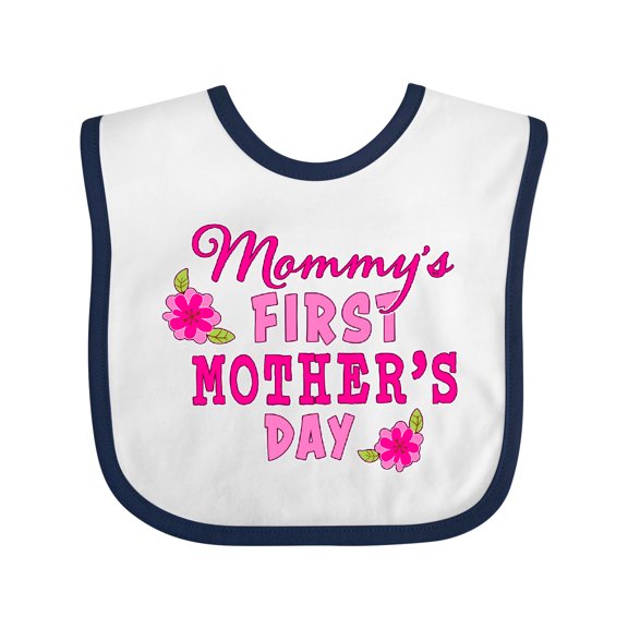 Inktastic Mommys First Mothers Day with Flowers in Pink Girls Baby Bib