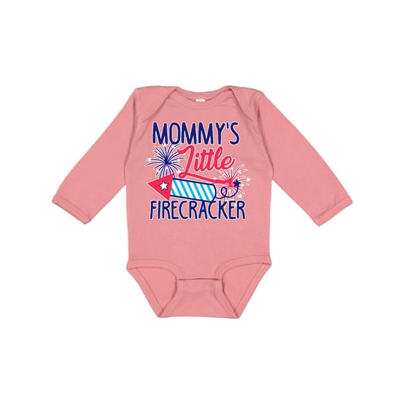 Inktastic Mommys Little Firecracker with Rocket and Fireworks Boys or Girls Long Sleeve Baby Bodysuit