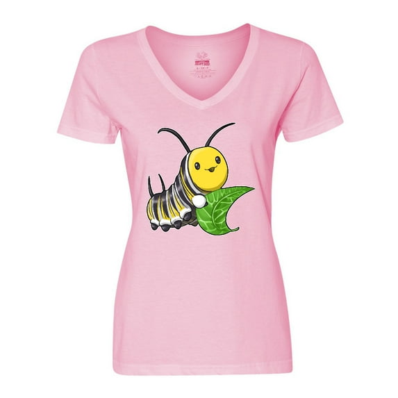 Inktastic Monarch Butterfly Caterpillar- Cute Baby Insect Women's V-Neck T-Shirt