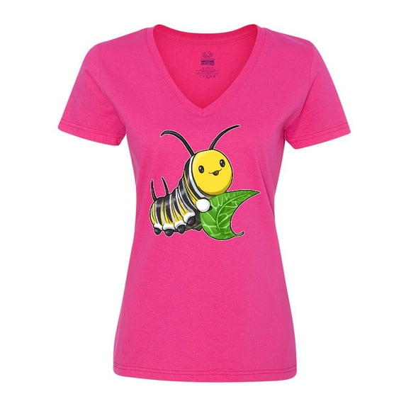 Inktastic Monarch Butterfly Caterpillar- Cute Baby Insect Women's V-Neck T-Shirt