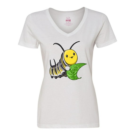 Inktastic Monarch Butterfly Caterpillar- Cute Baby Insect Women's V-Neck T-Shirt