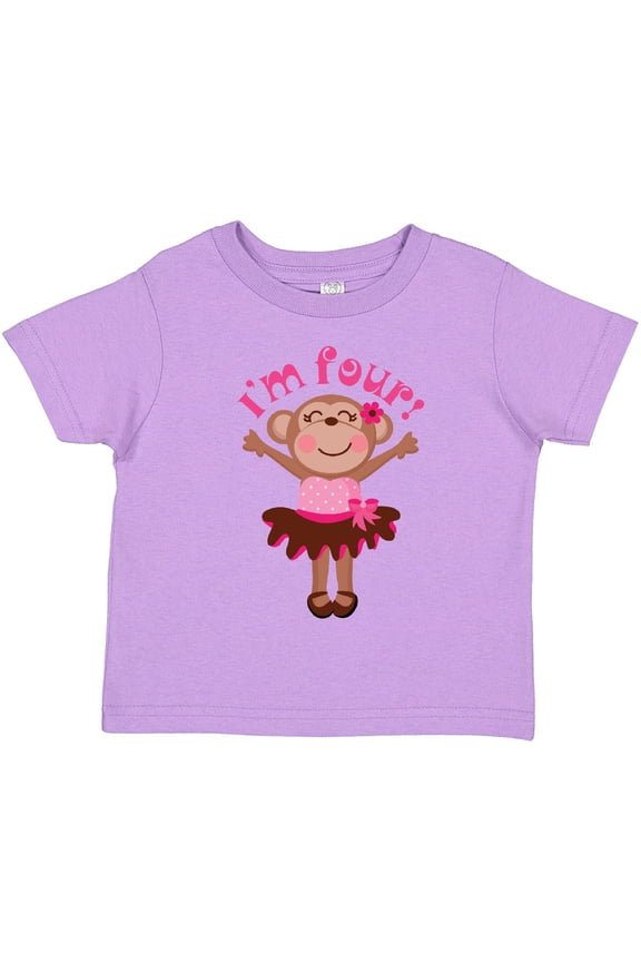 Monkey 4th Birthday 4 Year Old Girl Girls Toddler T-Shirt