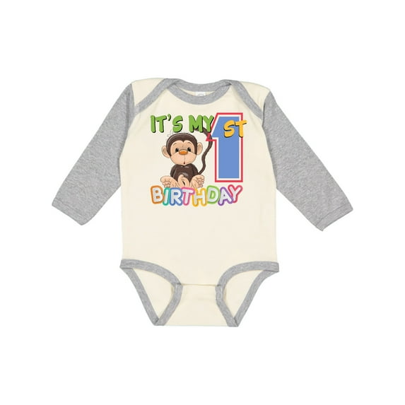 Inktastic Monkey First Birthday Boys or Girls Long Sleeve Baby Bodysuit
