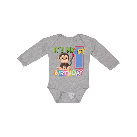 Inktastic Monkey First Birthday Boys or Girls Long Sleeve Baby Bodysuit
