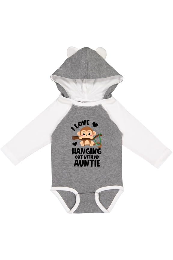Monkey I Love Hanging out with My Auntie Boys or Girls Long Sleeve Baby Bodysuit