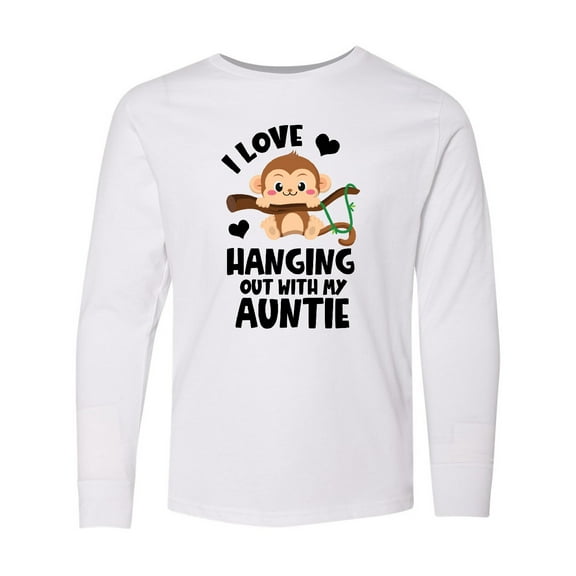 Inktastic Monkey I Love Hanging out with My Auntie Long Sleeve Youth T-Shirt