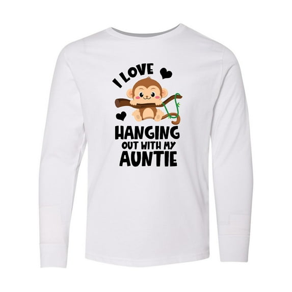 Inktastic Monkey I Love Hanging out with My Auntie Long Sleeve Youth T-Shirt