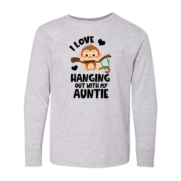 Inktastic Monkey I Love Hanging out with My Auntie Long Sleeve Youth T-Shirt