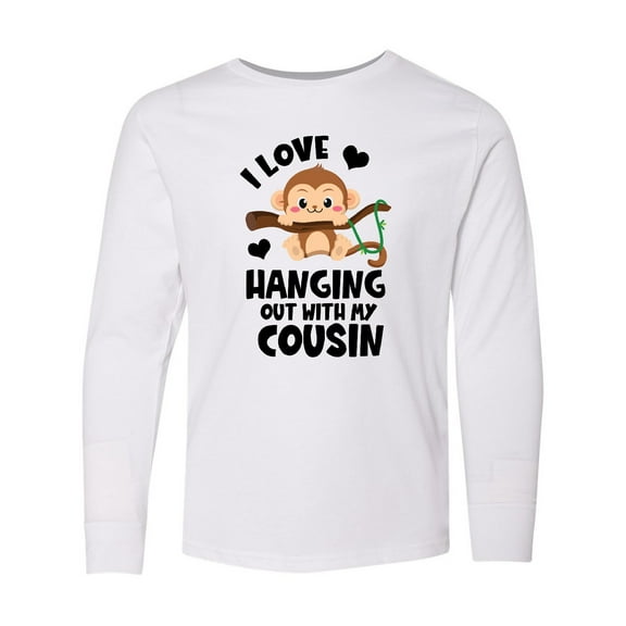 Inktastic Monkey I Love Hanging out with My Cousin Long Sleeve Youth T-Shirt