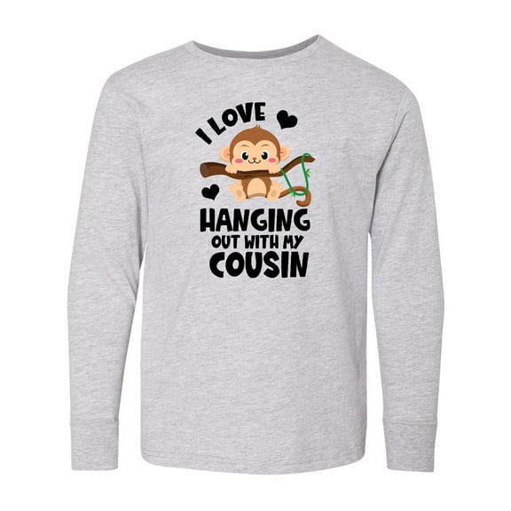 Inktastic Monkey I Love Hanging out with My Cousin Long Sleeve Youth T-Shirt
