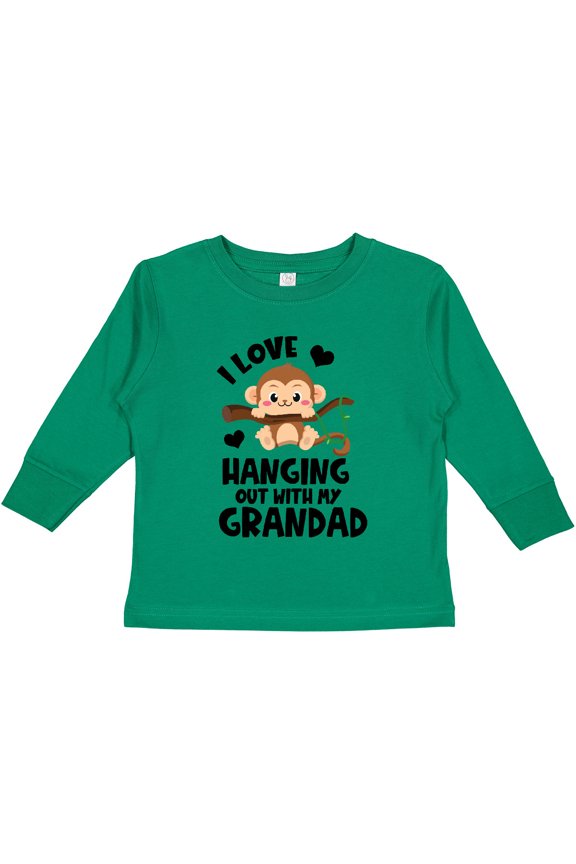 Monkey I Love Hanging out with My Grandad Boys or Girls Long Sleeve Toddler T-Shirt