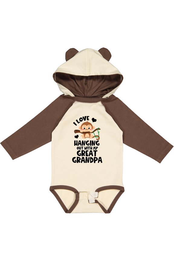 Monkey I Love Hanging out with My Great Grandpa Boys or Girls Long Sleeve Baby Bodysuit