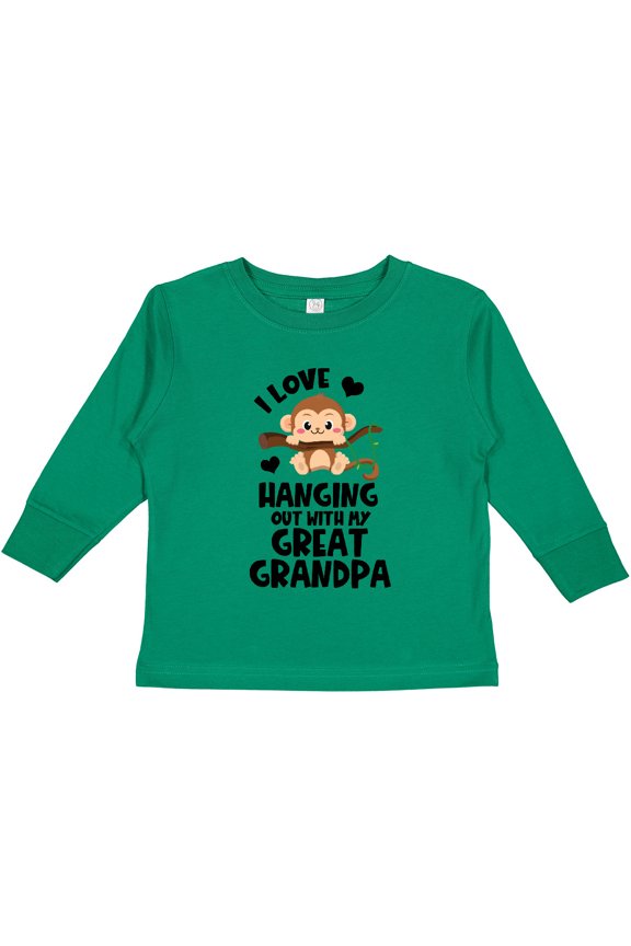 Monkey I Love Hanging out with My Great Grandpa Boys or Girls Long Sleeve Toddler T-Shirt