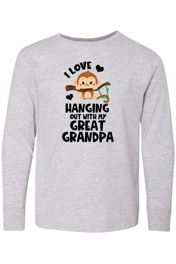 Monkey I Love Hanging out with My Great Grandpa Long Sleeve Youth T-Shirt