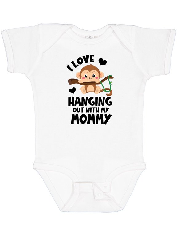 Monkey I Love Hanging out with My Mommy Boys or Girls Baby Bodysuit