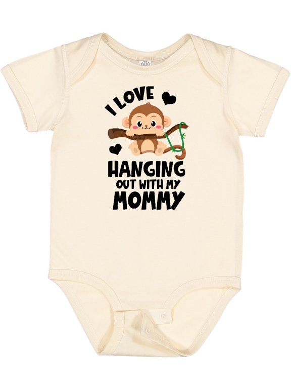 Monkey I Love Hanging out with My Mommy Boys or Girls Baby Bodysuit