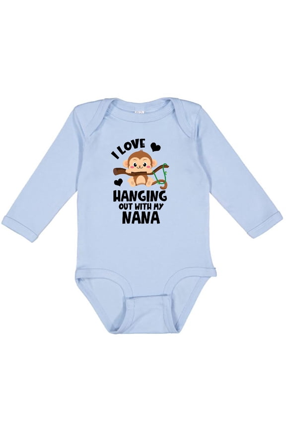 Monkey I Love Hanging out with My Nana Boys or Girls Long Sleeve Baby Bodysuit