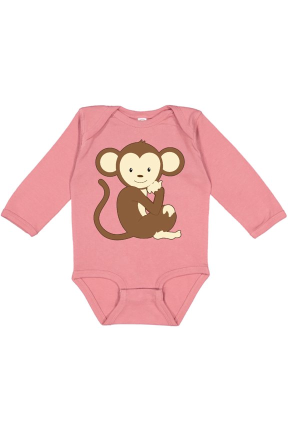Monkey Thinking Boys or Girls Long Sleeve Baby Bodysuit