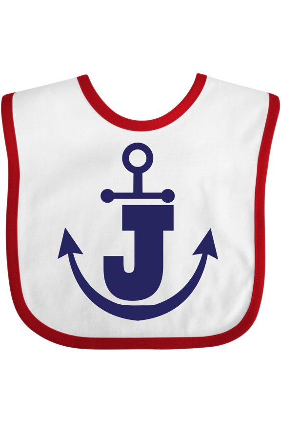Monogram J Nautical Anchor Boys or Girls Baby Bib