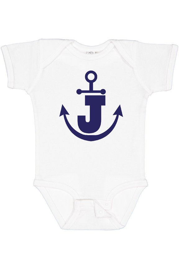 Monogram J Nautical Anchor Boys or Girls Baby Bodysuit
