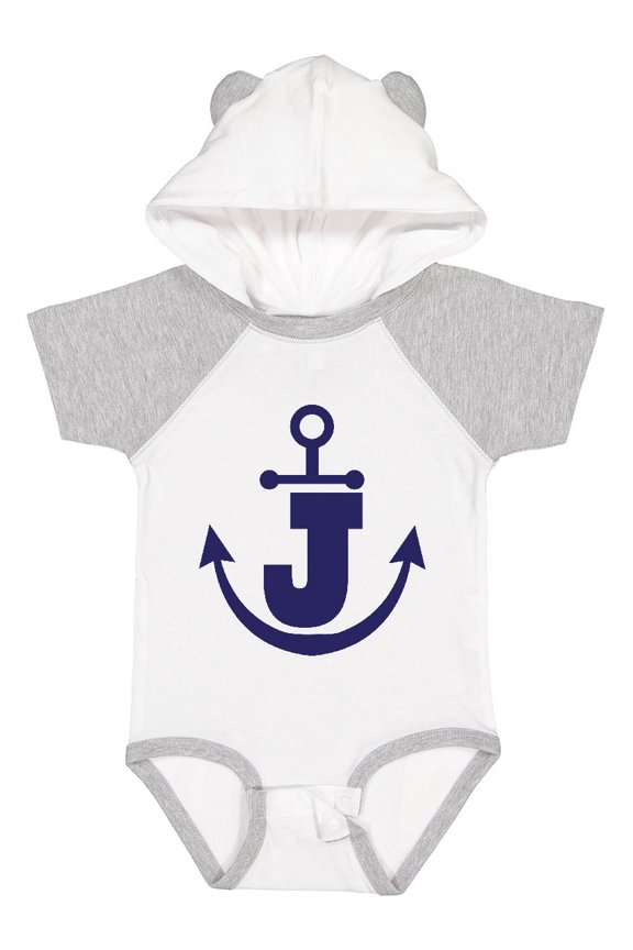Monogram J Nautical Anchor Boys or Girls Baby Bodysuit