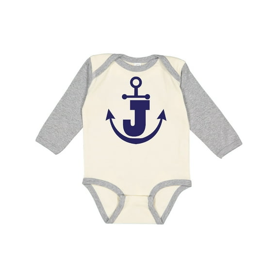 Inktastic Monogram J Nautical Anchor Boys or Girls Long Sleeve Baby Bodysuit