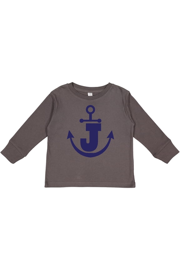 Monogram J Nautical Anchor Boys or Girls Long Sleeve Toddler T-Shirt