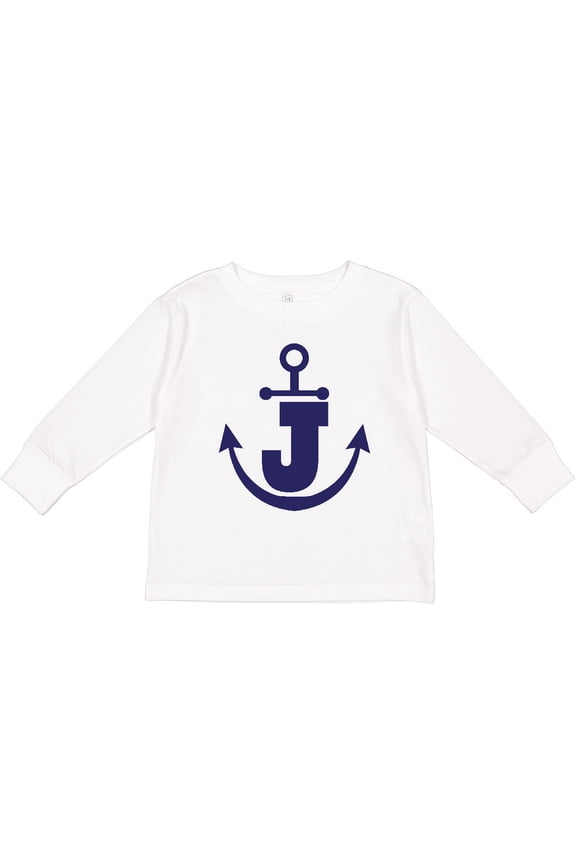 Monogram J Nautical Anchor Boys or Girls Long Sleeve Toddler T-Shirt