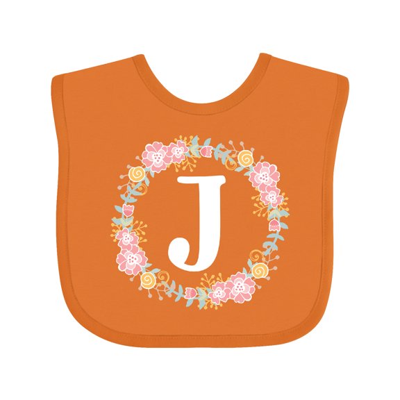 Inktastic Monogram Letter J Floral Rose Wreath Girls Baby Bib