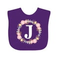 thumbnail image 1 of Inktastic Monogram Letter J Floral Rose Wreath Girls Baby Bib, 1 of 4