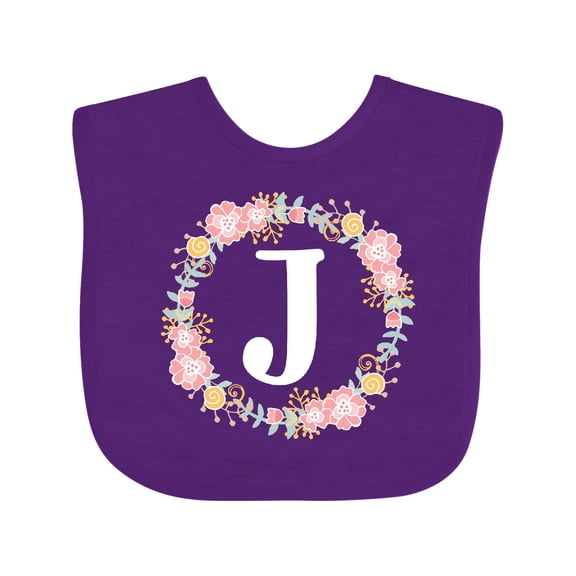 Inktastic Monogram Letter J Floral Rose Wreath Girls Baby Bib