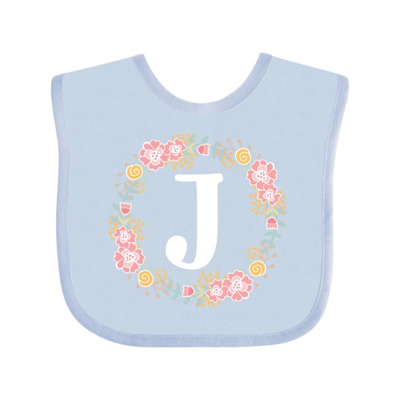 Inktastic Monogram Letter J Floral Rose Wreath Girls Baby Bib