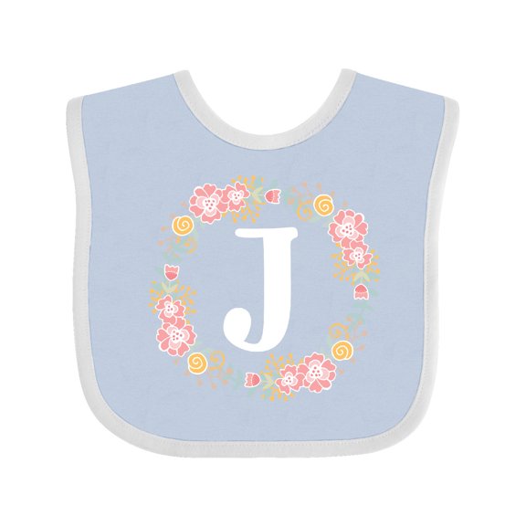 Inktastic Monogram Letter J Floral Rose Wreath Girls Baby Bib
