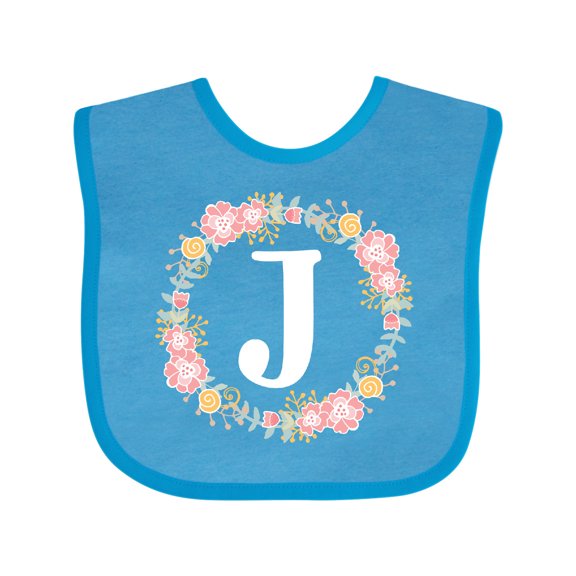 Inktastic Monogram Letter J Floral Rose Wreath Girls Baby Bib