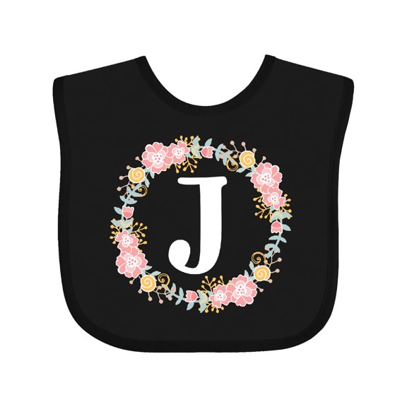 Inktastic Monogram Letter J Floral Rose Wreath Girls Baby Bib