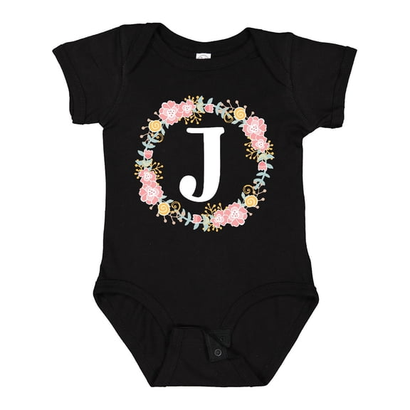 Inktastic Monogram Letter J Floral Rose Wreath Girls Baby Bodysuit
