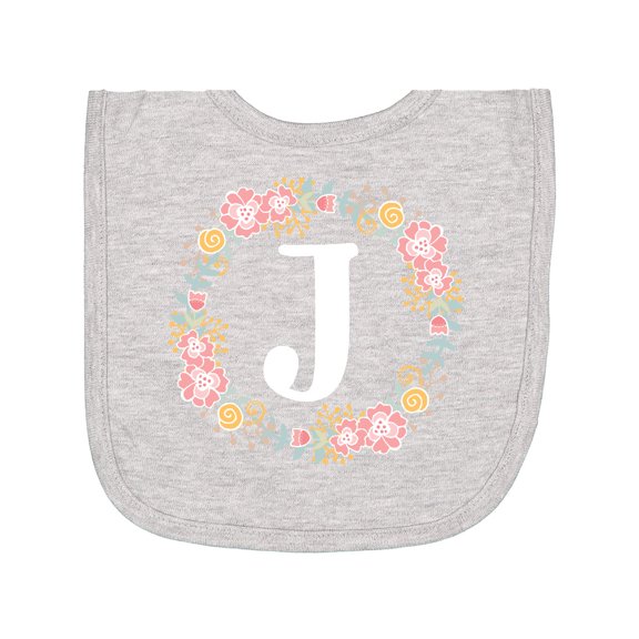 Inktastic Monogram Letter J Floral Rose Wreath Newborn Bib