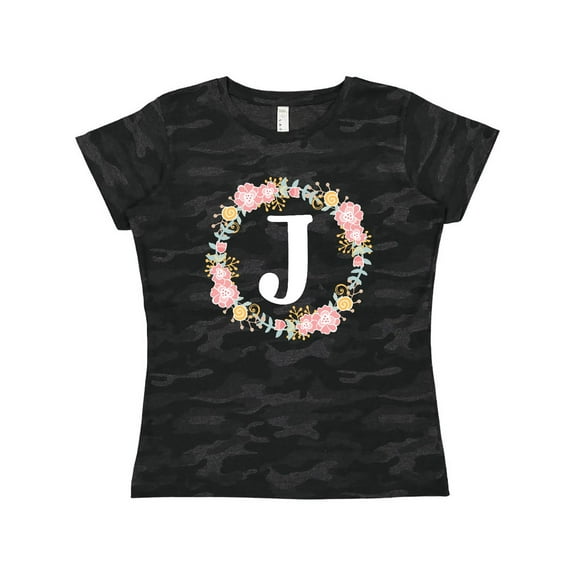 Inktastic Monogram Letter J Floral Rose Wreath Women's T-Shirt