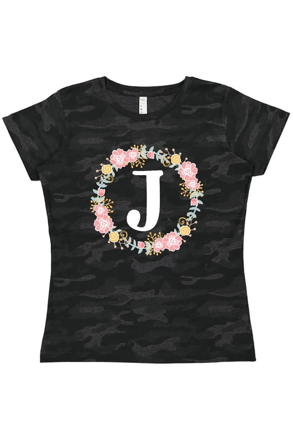 Monogram Letter J Floral Rose Wreath Women's T-Shirt