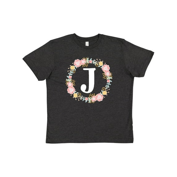 Inktastic Monogram Letter J Floral Rose Wreath Youth T-Shirt