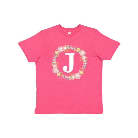 Inktastic Monogram Letter J Floral Rose Wreath Youth T-Shirt