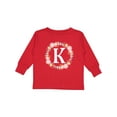 thumbnail image 1 of Inktastic Monogram Letter K Rose Floral Wreath Gift Girls Long Sleeve Toddler T-Shirt, 1 of 5
